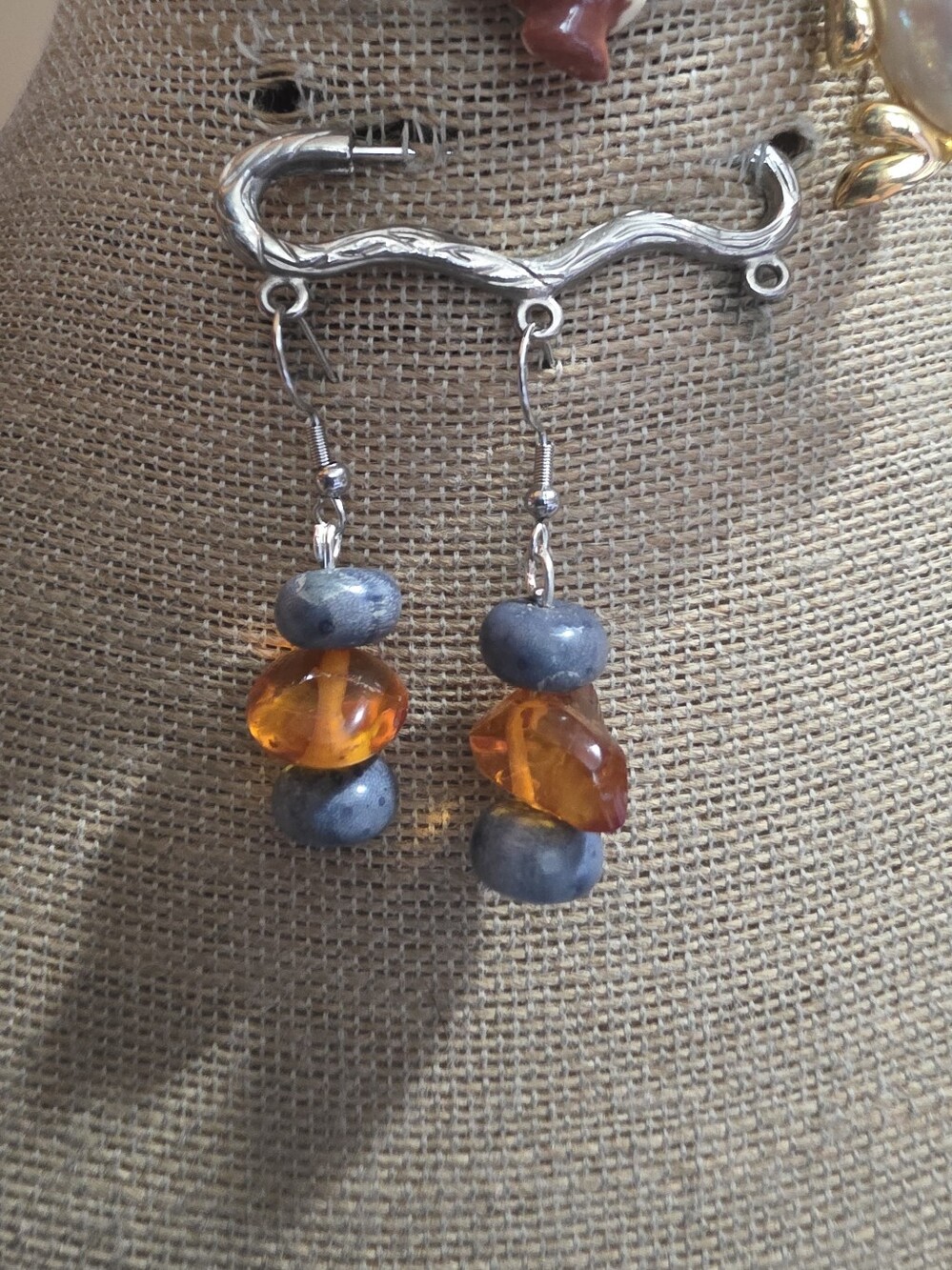 Blue CORAL and BALTIC AMBER Earrings